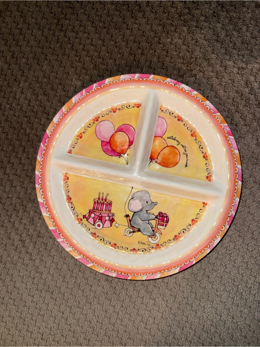 Source Unknown Children's Sectioned Party Plate with Pink and Orange Accents